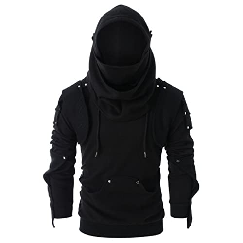 Mens Hood Outfit Sweatshirt for Man Long Sleeve Vintage Goth Ruched Hooded Peasant Plain Steampunk Fall Winter 2025