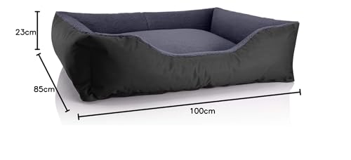 BedDog Hundebett Teddy, Hundesofa aus Cordura und Microfaser-Velours, waschbares Hundebett mit Rand, Hundekissen Vier-eckig, für drinnen, draußen, Größe XL, schwarz-grau