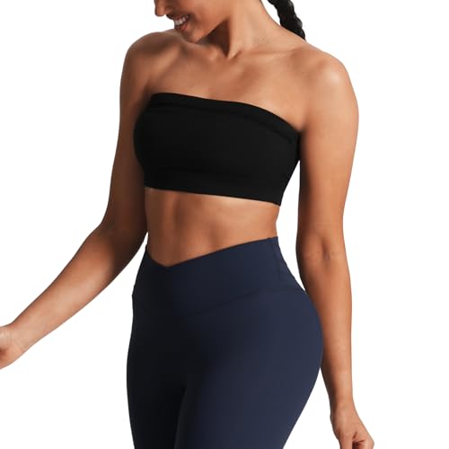 Aoxjox Women's Workout Strapless Bandeau Mesh Bras Training Fitness Running Yoga Crop Tank