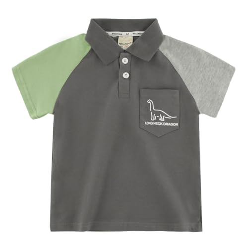 Boys Polo Shirt with Patchwork Style, Short Sleeve Uniform Shirts for Boys