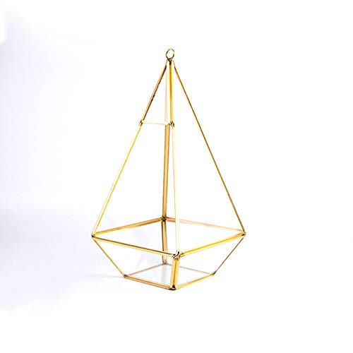 Preisvergleich Produktbild MINGZE geometrisches Terrarium, Glas Blumentöpfe zum Aufhängen Pyramidenform Moderne Design Sukkulenten und Kakteengewächse transparent dekorativer Blumentopf (Gold Kupfer)