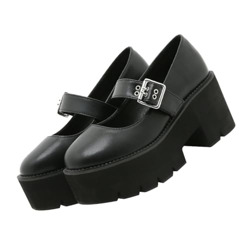ibasenice Zapatos de Piel con Hebilla Metálica Antideslizante y Diseño de Boca Baja Calzado Casual Femenino para Exteriores Color Negro Talla