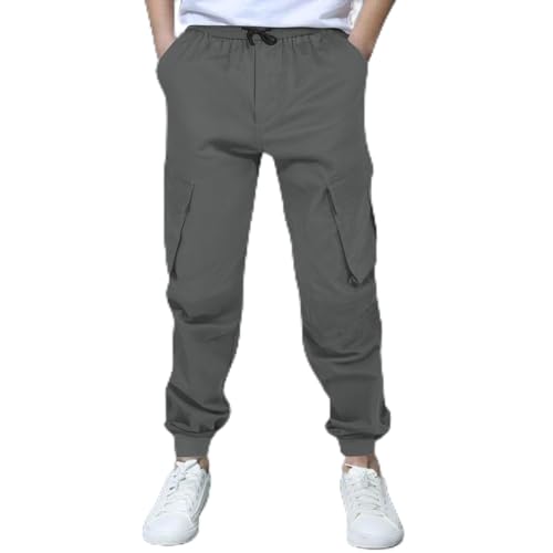 Cargo Pants for Boys Casual Elastic Waist Drawstring Trousers with Multi Pockets Soft Comfy Lounge Sweatpants 6-14Y