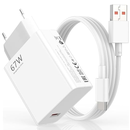 Caricabatterie USB da 67 W con cavo di ricarica di tipo C 6 A per Xiaomi 17T 15 14 Ultra/14/14T/13T/13/13 Lite, Redmi Note 15 14 13 12 11 10 Pro 5G, Poco F7 X7 X6 M6 X5 Pro caricabatterie USB per