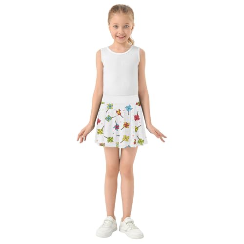 Girls Skorts High Waist Athletic Skirts with Shorts Colorful Windmills Stretchy Teens Performance Tennis4