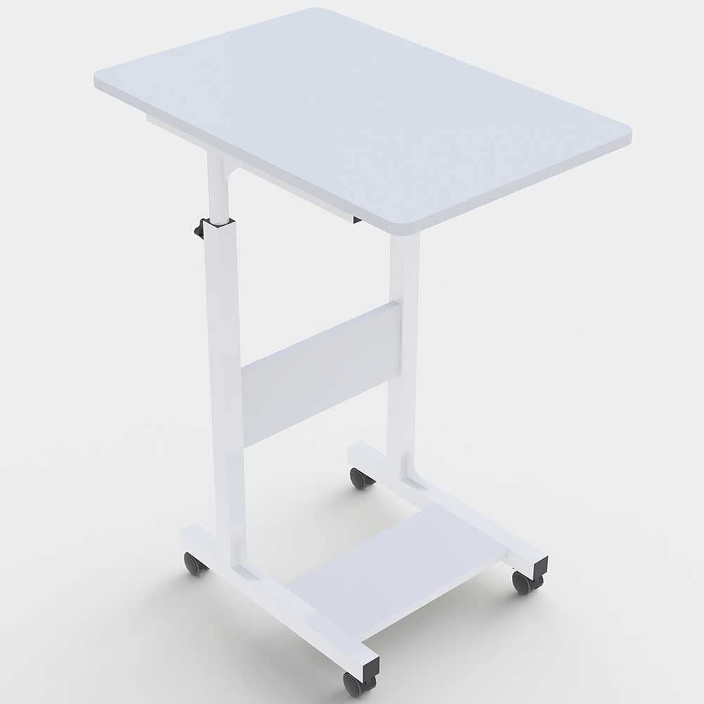 BAKAJI Bureau Table de Travail Porte Pc Ordinateur Hauteur Table Réglable Lit Lit Canapé avec Plan et Tablette en Bois MDF Structure Métal Design Moderne 60 x 40 x 86 cm (Blanc)