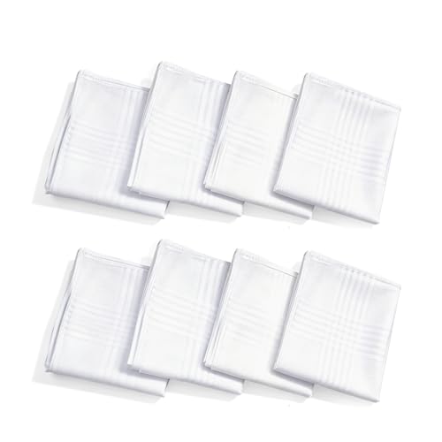 Pfesuqo 8 Pack Handkerchiefs for Men 100% Soft Cotton White mens handkerchiefs 16x16 Inch pocket squares for men