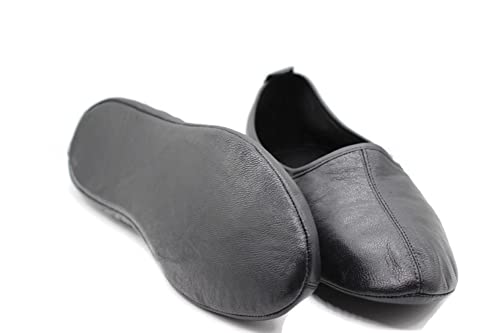 Women's Indoor Leather Slippers Black Traditional Babouche House Shoes Moccasin3
