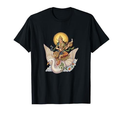 Saraswati Veena Cisne Hindú Sabiduría Arte Ilustración Camiseta