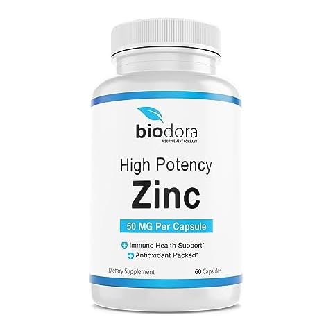 Biodora Zinc High Potency, No GMO, Vitamins for Good Skin, Immune Support Supplement & Antioxidant, Vegan, 50mg Per Servings, 60 Capsules, Unflavoured Cover