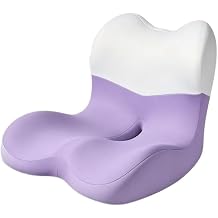 X Large Memory Foam Seat Cushion Lumbar Support Pillow for Sciatica & Tailbone Pressure Relief Coccyx Pad for Office Chair, Car,Wheelchair,Home,Office-Purple