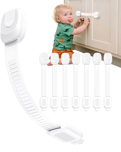 Image of Infinno 8 Pack Cabinet Locks Baby Proofing, Baby Proof Safety Locks for Childproofing Drawers and Cupboards, Adhesive Latches for Toddler Proofing, No Drill, Easy Install, Secure Closure, White