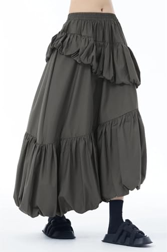 Women's Vintage Maxi Skirt Party Asymmetry Hem Patchwork Layered High-Waisted Solid Long Skirts4