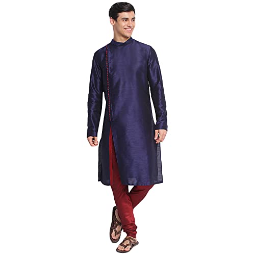 Image of Sanwara Sanwara Men Deep Blue Solid Pattern Straight Kurta