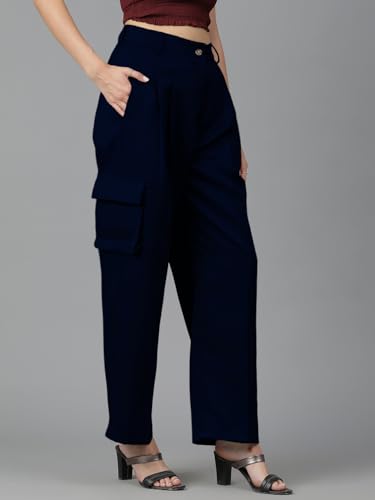 Image of KOTTY Women's High Rise Cotton Blend Relaxed Fit CargoTrousers