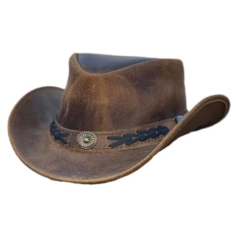 Hazy Blue Real Leather Cowboy Hat - Tan Brown Cover