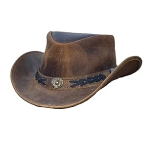 Hazy Blue Real Leather Australian Western Cowboy Style Crazy Horse Bush Hat for Men Women Lightweight Handcrafted Western Shapeable Wide Brim Durable Cowgirl Hat