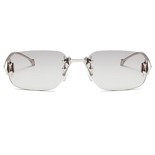 bullabulling Rimless Rectangle Y2k Sunglasses for Women Men Cute Small Clear Frameless Tinted Lens Fashion 2000s Shades
