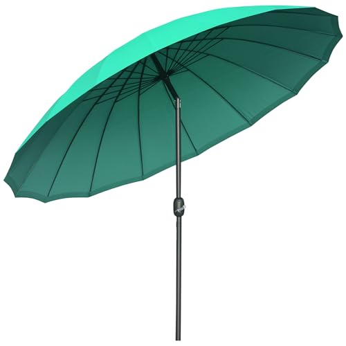 Outsunny Parasol droit parasol de jardin inclinable rond avec 18 baleines manivelle mât en métal fibre de verre Ø 2,5 m polyester haute densité vert