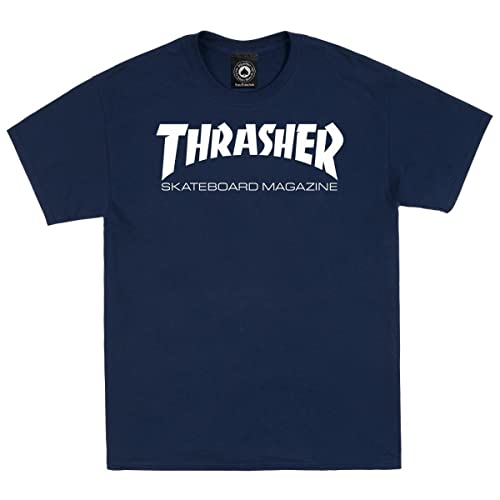 Thrasher Skateboard Magazine Mens S/S T-Shirt Skate Mag Skate Shirt Navy/White Large