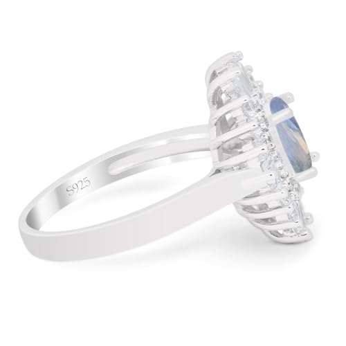OMRANII Floral Art Deco Ring Oval Natural Moonstone Halo Tapered Baguette Cubic Zirconia Vintage Style Wedding Engagement Rings For Women 925 Sterling Silver Gifts For Her2