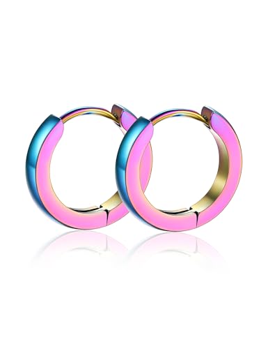 フープピアス レディース メンズ つけっぱなし 金属アレルギー対応 サージカルステンレス 軟骨ピアス ヘリックス 小さい 両耳 18ゲージ 幅3mm 内径12mm 虹の色