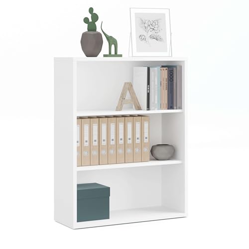 MUEBLES PITARCH | Librería de Oficina o Despacho Baja con Estantes, Librería de Salón, Blanca, 99,5x75,5x33cm (Alto x Ancho x Fondo) Básica, Elegante y Resistente, Colección