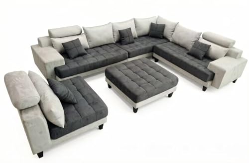 Stendmar L Shape U Shape Reversible Modern Microfiber Fabric Sectional Couch Sofa Set S150D (Dary...