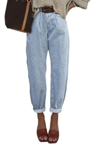 Astylish Jeans for Women High Waisted Baggy Boyfriend Cropped Teen Girls Denim Pants Sky Blue Size 18