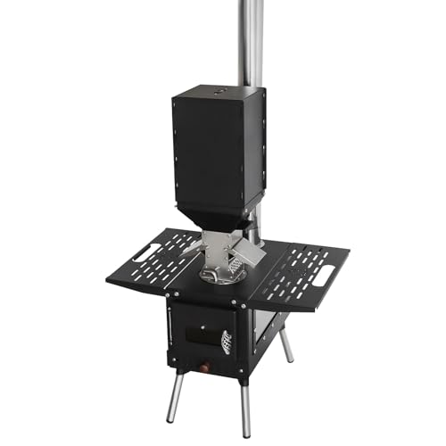 Outdoor Camping Tent Stove with Chimney Pellet Stove with Particle Burner Portable Outdoor Cooking Stove Black