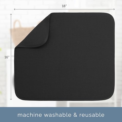 Image of S&T INC. Dish Drying Mat, 16 inch x 18 inch, Absorbent Microfiber Kitchen Counter Mat, Dish Drying Pad for Dishes, Utensils, Pots and Pans, Large, Black