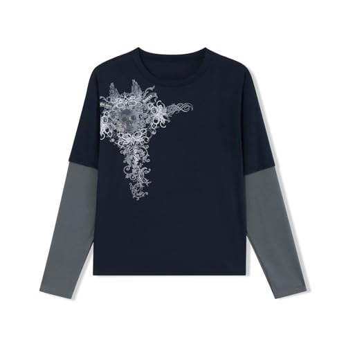 Amiblvowa Women Y2K Grunge T Shirt Emo Aesthetics Graphic Tops Teen Girl Vintage Baggy Goth Tops Harajuku Punk Grunge Clothes