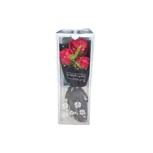 Genérico Artificial Rose Bouquet Gift Set with 3 Red Roses in Decorative Box, Happy Every Day