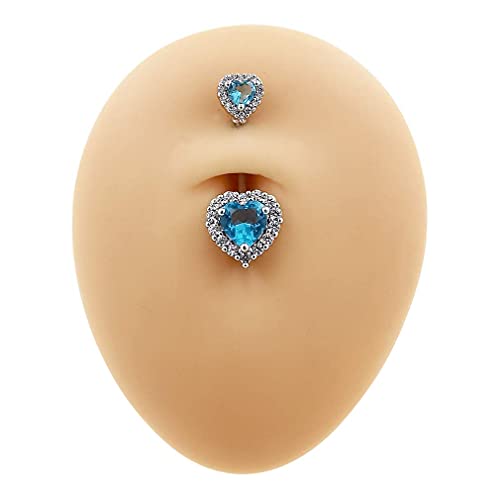 Excepro 14G(1.6Mm) Double Heart Cubic Zirconia Curved Barbells Navel Rings 316L Surgical Steel Piercing Barbell Body Jewelry #TOP5