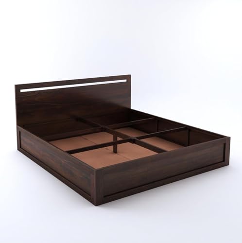 Image of Solid Sheesham Wood King Size Bed with Storage for Bedroom Living Room Home Hotel Bed with Headboard Pannel | Wooden Double Bed Cot Palang Furniture (Walnut Finish)