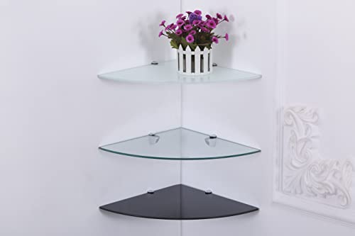 Euro Tische Glazen hoekrek 35 x 35 cm, wandrek voor badkamer, doucherek badkamer, glazen badkamerrek met 6 mm ESG-veiligheidsglas, verschillende maten (helder) - Image 3