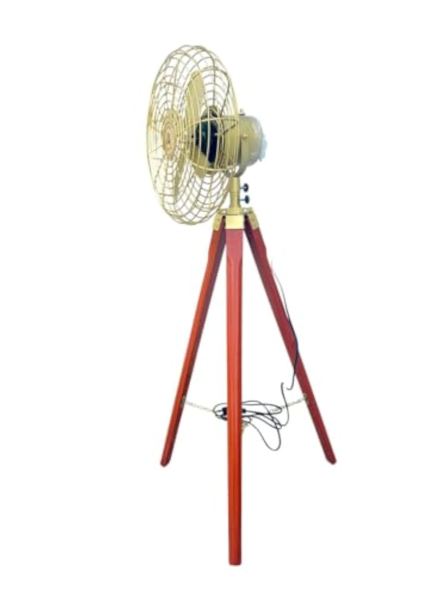 Antique Brass Tripod Floor Fan for Home Decor