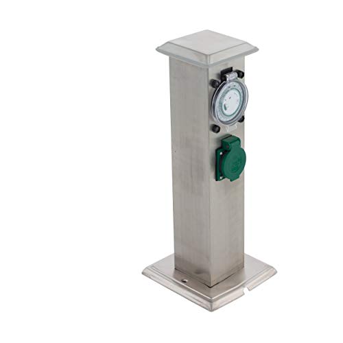 EGLO Outdoor Zubehör Steckdosensäule, Gartensteckdose inkl. Zeitschaltuhr, 2 Steckdosen, Material: Edelstahl und Kunststoff, Farbe: Silber, grün, IP44