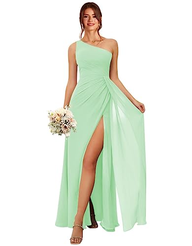 Robe demoiselle d'honneur bleu roi en mousseline de soie fine, coupe longue trapèze à fente