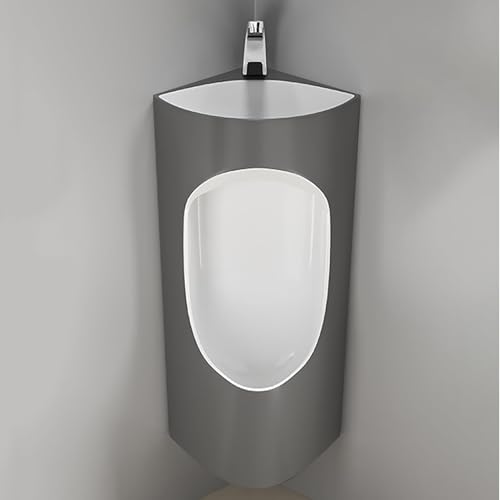 Urinario de esquina de cerámica con grifo con sensor automático y lavabo, diseño a prueba de derrames para escuelas y baños públicos