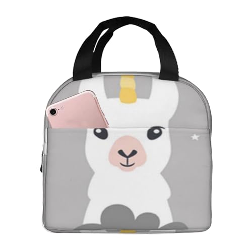 断熱ランチバッグ、大容量、防水、熱漏れ防止、スタイリッシュで丈夫、仕事、学校、アウトドア活動に便利、男女兼用 (動物、かわいいユニコーン、ラマ、アルパカ、赤ちゃん、漫画のキャラクター、陽気な夢、ファンタジー)