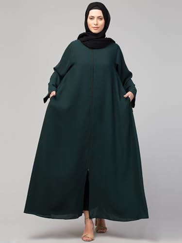 Image of Mallika Women Modest Wear Nida Matt Front Open Zipper Abaya Burkha for Everyday use (Green, 3XL)