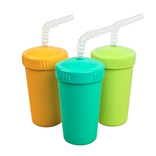 Re-Play Made in USA 10 Oz. Straw Cups for Toddlers, Pack of 3 - Reusable Kids Cups with Straws and Lids, Dishwasher/Microwave Safe - Toddler Cups with Straws 3.13