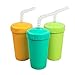 Re-Play Made in USA 3pk Straw Cups with Deep Sides for Easy Baby, Toddler, Child Feeding - Aqua, Sunny Yellow, Lime Green (Aqua Asst)