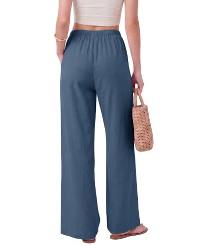 Image of ZOOSIXX Wide Leg Pants for Women - Palazzo Flowy Lounge Lightweight Summer Drawstring Trousers with Pockets Beach Vacation