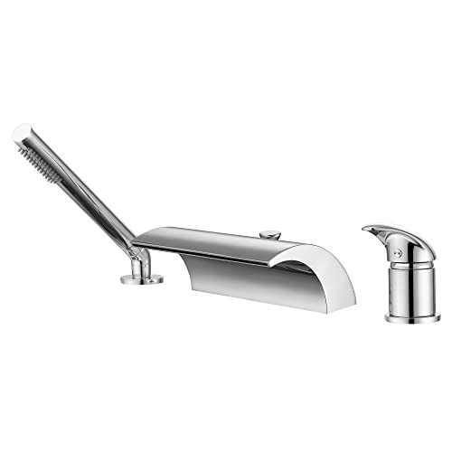 sumerain Waterfall Roman Tub Faucet with Handheld High Flow Chrome finish