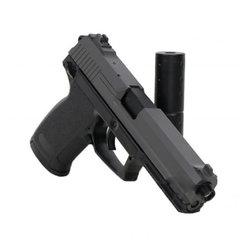 2EAGLE Pistola Airsoft MK23 con silenziatore Finto-Modello a Molla-modalità Fuoco/sparo Manuale-Colore: Nero e Grigio-Potenza 0,5 Joule