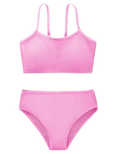 Image of Girl's 2 Piece Swimsuit Solid Spaghetti Strap Bikini Sets Beach Bathing Suit Swimwear for Teen Kids