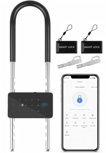 Long Shackle Padlock U Lock Bike Gate Combo U-Lock Adjustable Shackle, Lock with Fingerprint, Keypad Code, App Control, Auto Lock- Suitable for Bicycles, Glass Doors - image 1