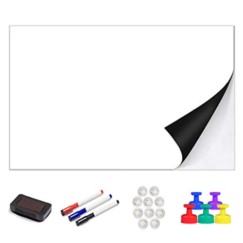 Whiteboard Magnetisch, GHKJOK 120x100cm 47x39 Magnetfolie Selbstklebend, Weiches Whiteboard mit Kostenlosem Radiergummi, Markern & Magneten für Zuhause Schule Küche Büro Cover